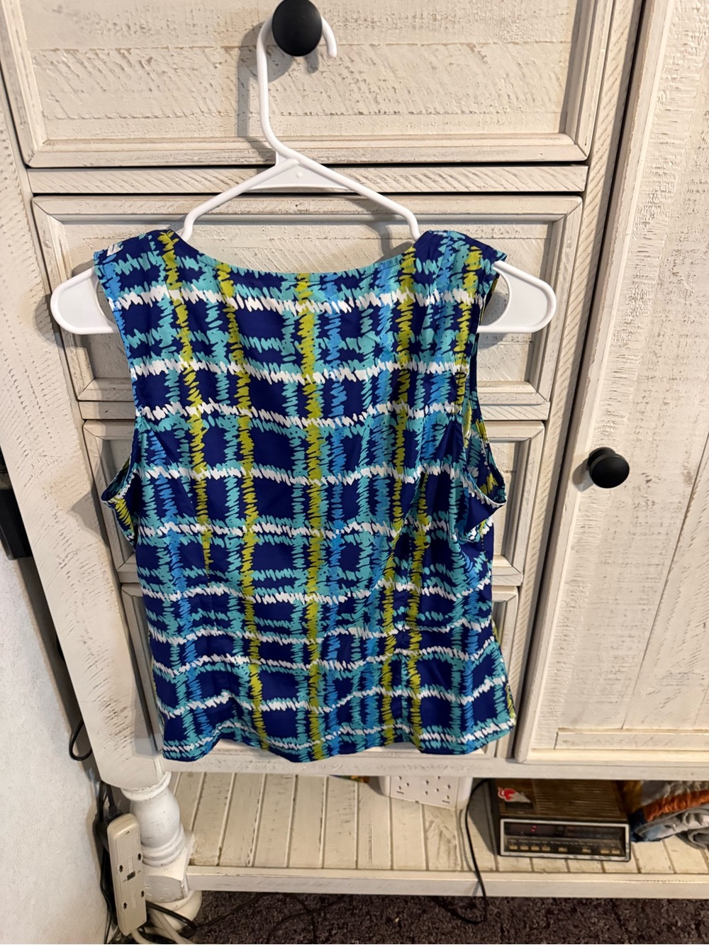 Banana Republic Blue Plaid Tank Top with Aqua and Yellow Accents